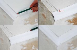 Как правильно сделать угол на потолочном плинтусе своими руками
